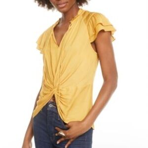 Current Air Yellow Twist Front Ruffle Blouse Size M
